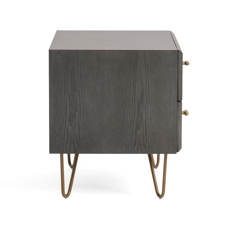 Limari Home Bryan Modern Veneer Wood and Metal Bedroom Nightstand in Gray/Gold