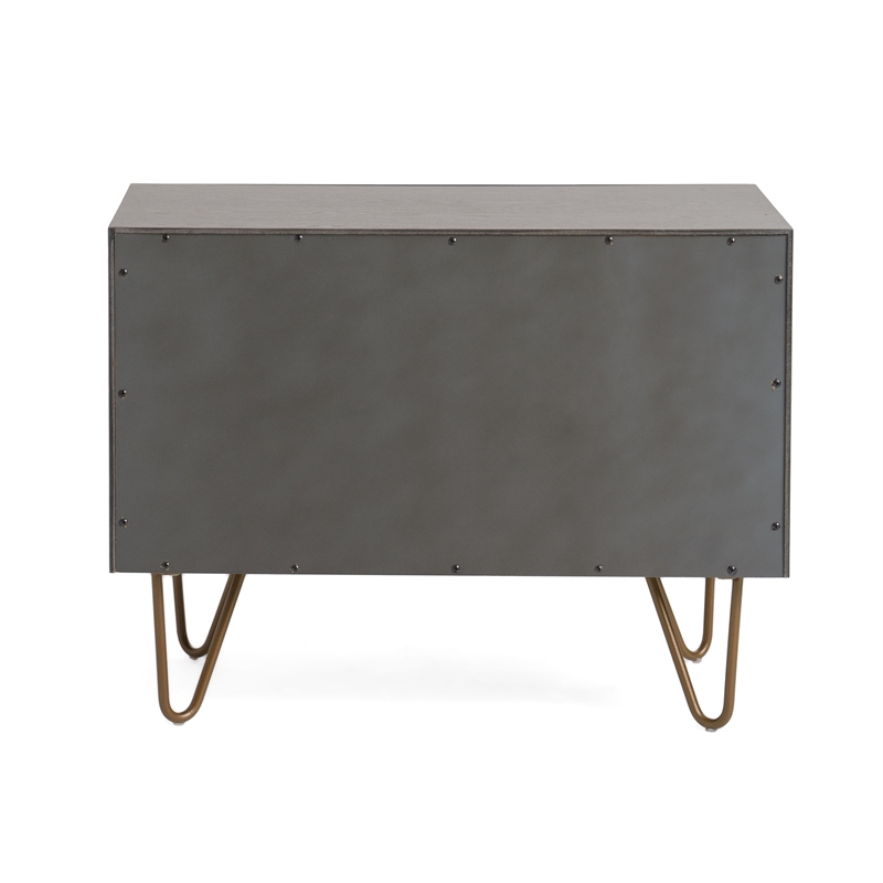 Limari Home Bryan Modern Veneer Wood and Metal Bedroom Nightstand in Gray/Gold