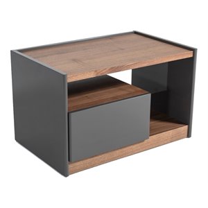 limari home tara modern mdf wood and metal nightstand with 1 drawer in walnut