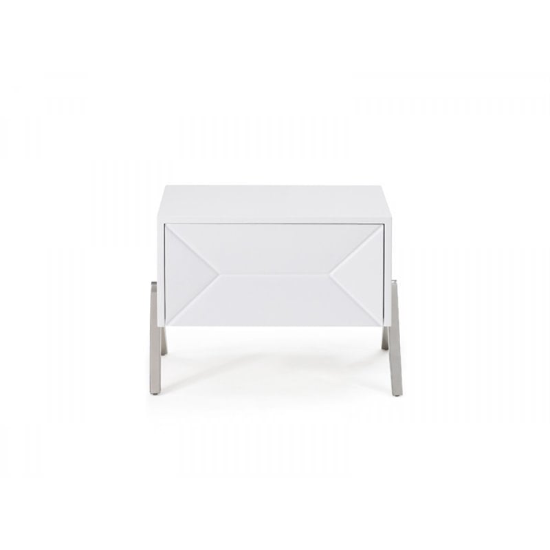 Limari Home Candid Modern MDF Wood and Stainless Steel Nightstand in White