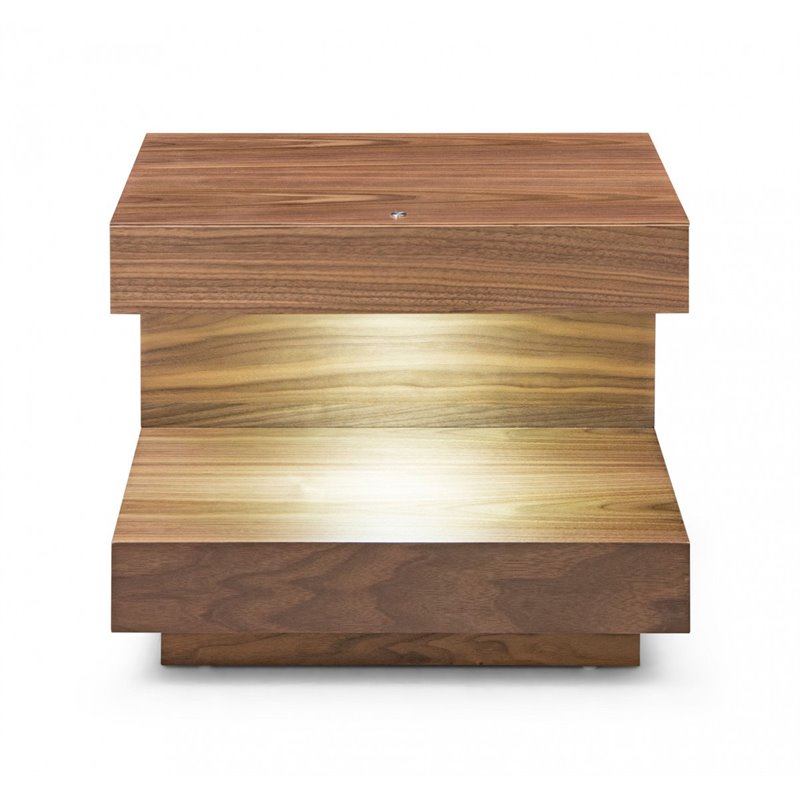 Limari Home Esso LED Contemporary Veneer Wood Nightstand with 1 Drawer in Walnut