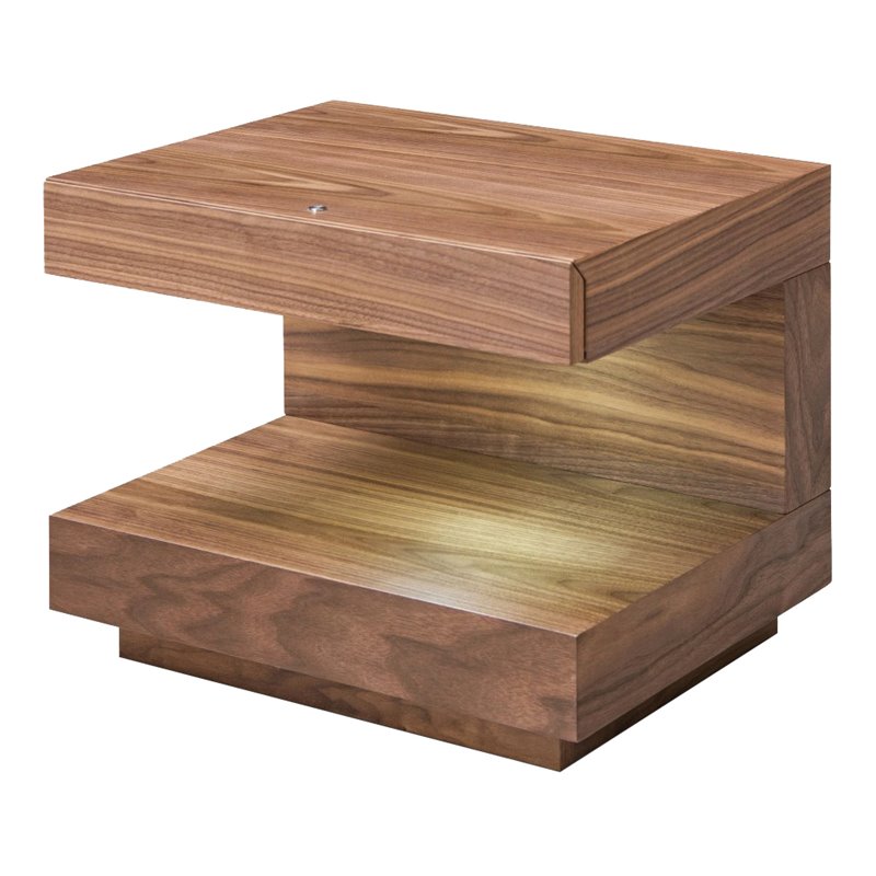 Limari Home Esso LED Contemporary Veneer Wood Nightstand with 1 Drawer in Walnut