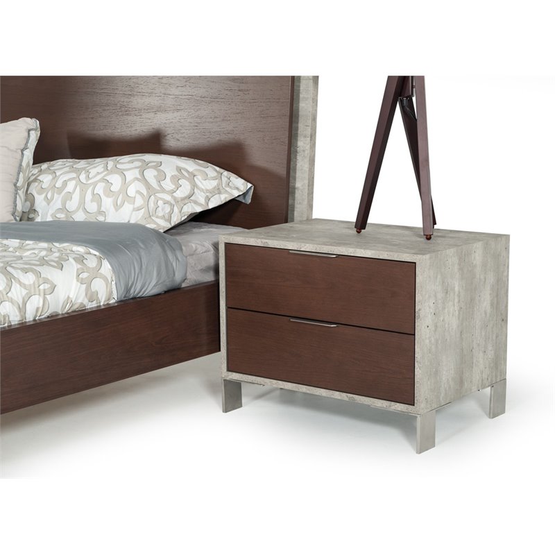 Limari Home Conner Modern Veneer Wood Bedroom Nightstand in Dark Walnut/Gray