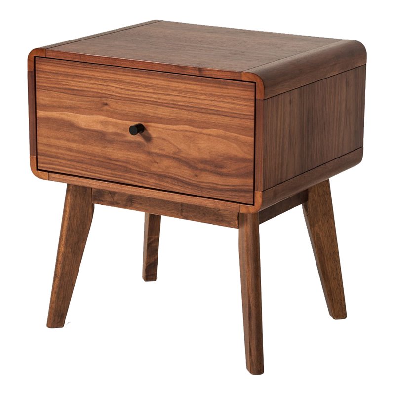 Limari Home Marshall Mid-Century Wood and Stainless Steel Nightstand in Walnut