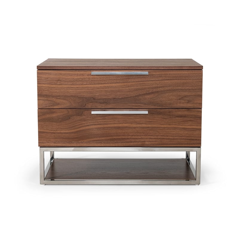 Limari Home Heloise Contemporary Wood and Stainless Steel Nightstand in Walnut
