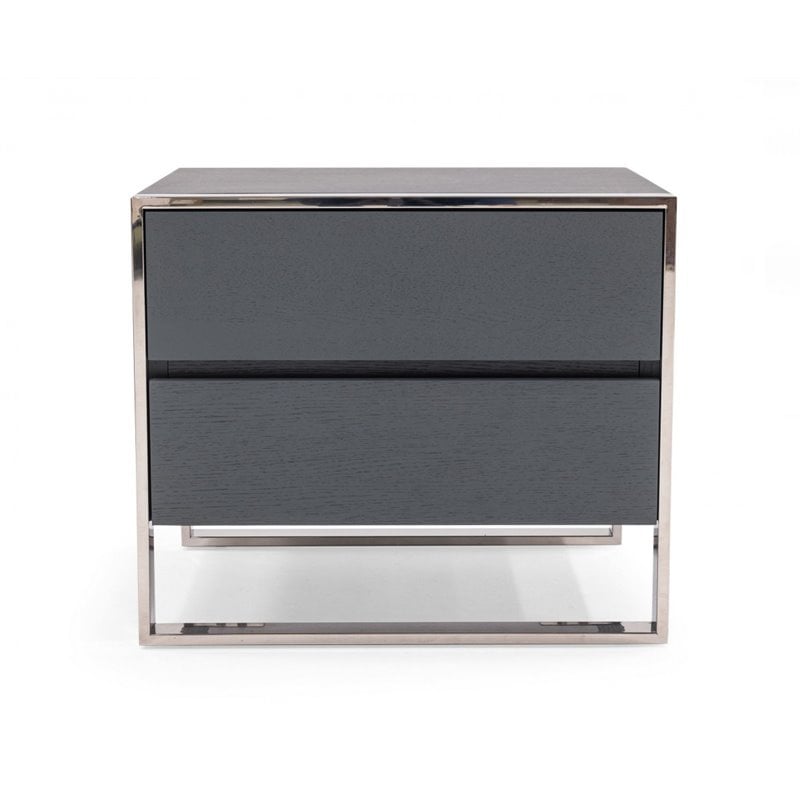 Limari Home Jolene  Wood and Stainless Steel Bedroom Nightstand in Gray Oak