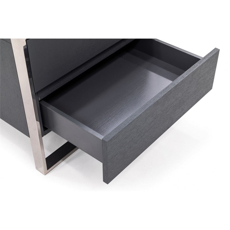 Limari Home Jolene  Wood and Stainless Steel Bedroom Nightstand in Gray Oak