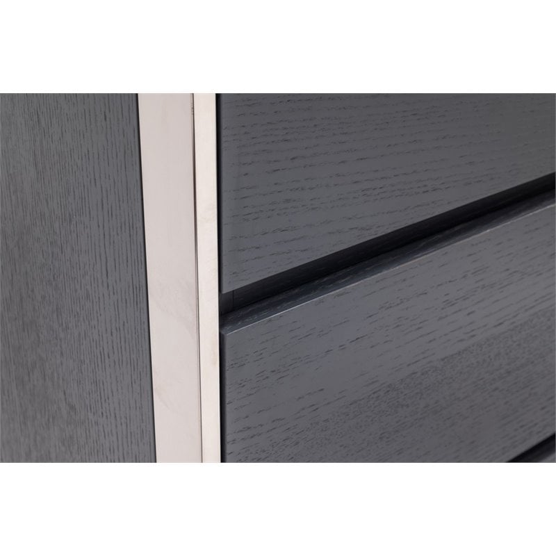 Limari Home Jolene  Wood and Stainless Steel Bedroom Nightstand in Gray Oak