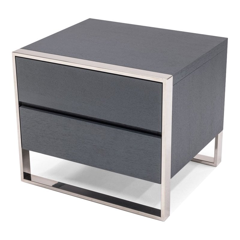 Limari Home Jolene  Wood and Stainless Steel Bedroom Nightstand in Gray Oak