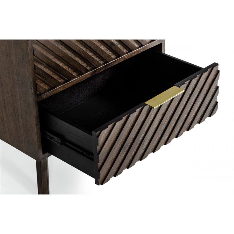 Limari Home Daisy Mid-Century Acacia Solid Wood Nightstand in Dark Brown/Brass