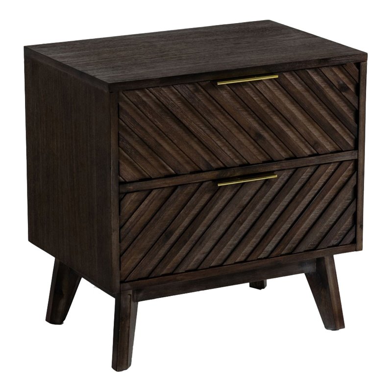 Limari Home Daisy Mid-Century Acacia Solid Wood Nightstand in Dark Brown/Brass