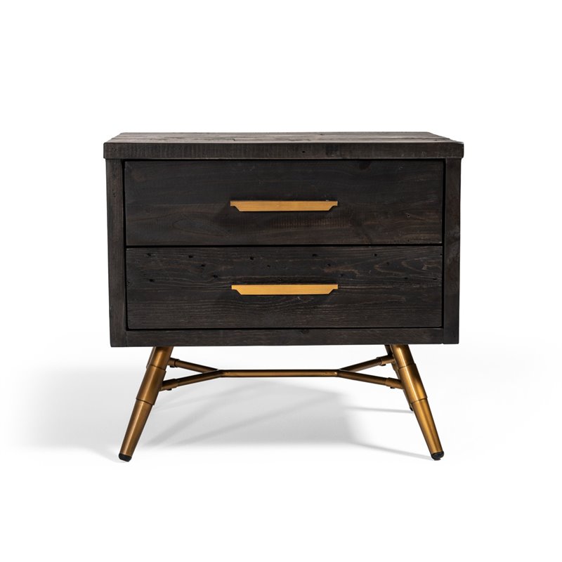 Limari Home Tabitha Recycled Pine Wood Nightstand in Dark Brown/Antique Brass
