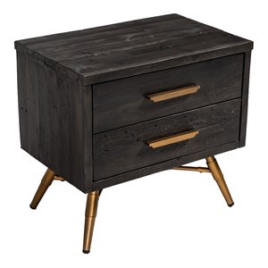 limari home tabitha recycled pine wood nightstand in dark brown/antique brass