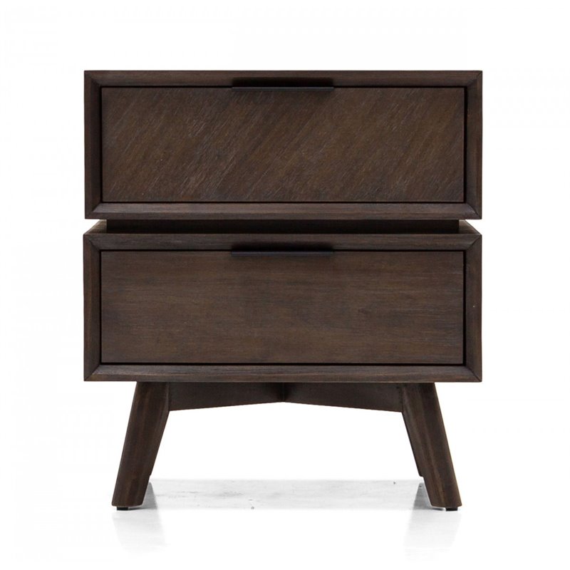 Limari Home Roger Mid-Century Acacia Veneer Wood and Metal Nightstand in Brown