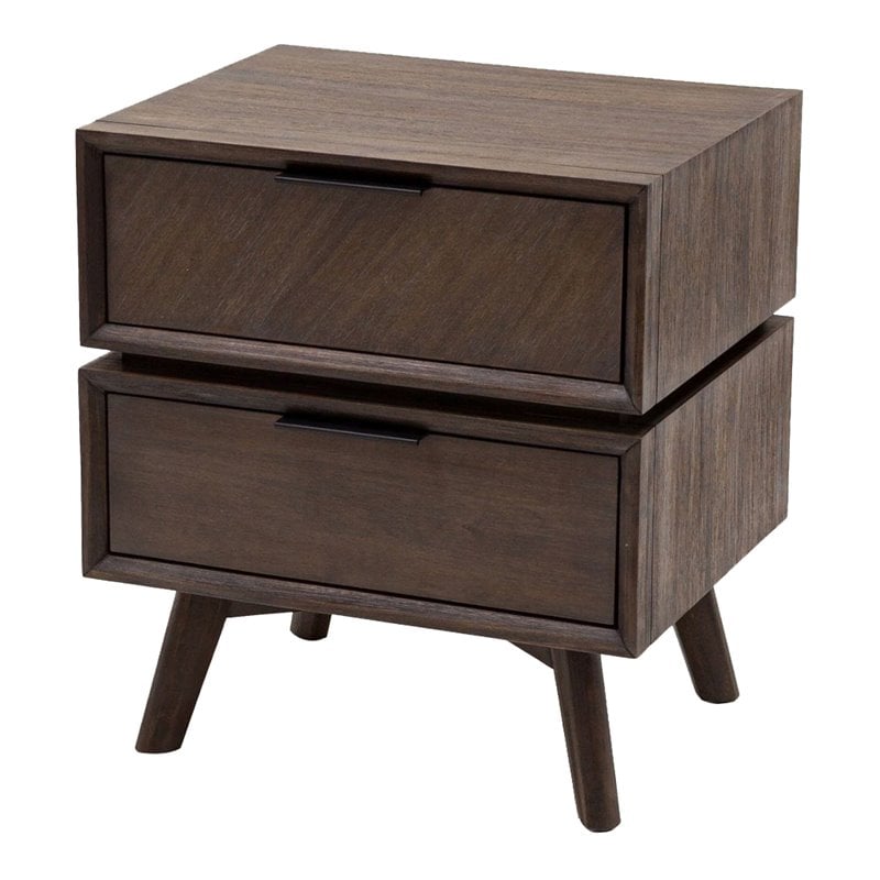Limari Home Roger Mid-Century Acacia Veneer Wood and Metal Nightstand in Brown