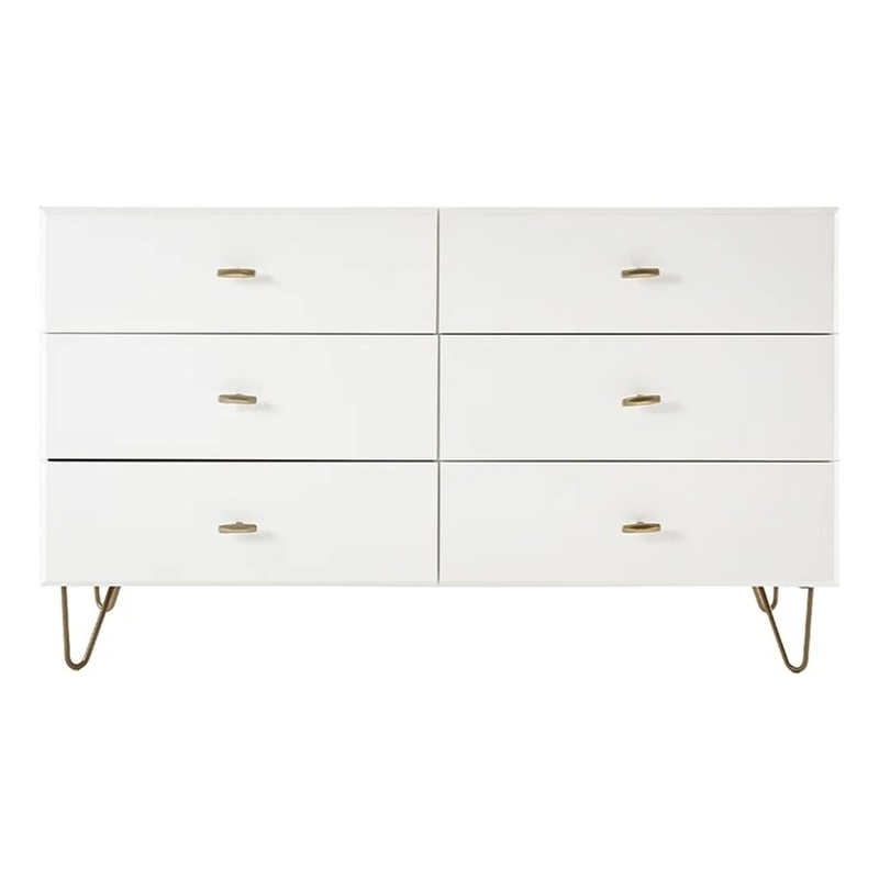 Limari Home Bryan Modern MDF Wood and Metal Bedroom Dresser in White/Gold