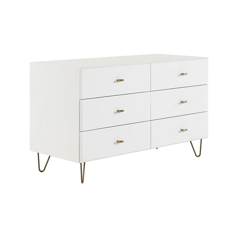 Limari Home Bryan Modern MDF Wood and Metal Bedroom Dresser in White/Gold