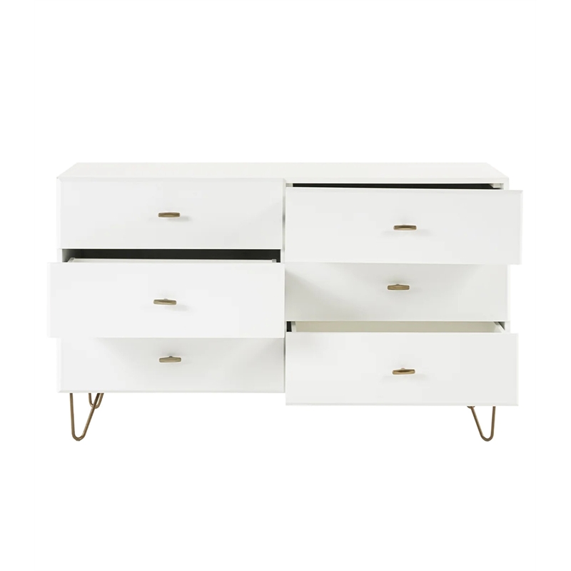 Limari Home Bryan Modern MDF Wood and Metal Bedroom Dresser in White/Gold