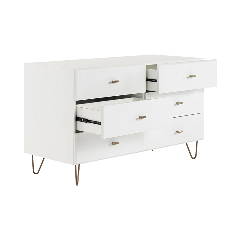Limari Home Bryan Modern MDF Wood and Metal Bedroom Dresser in White/Gold