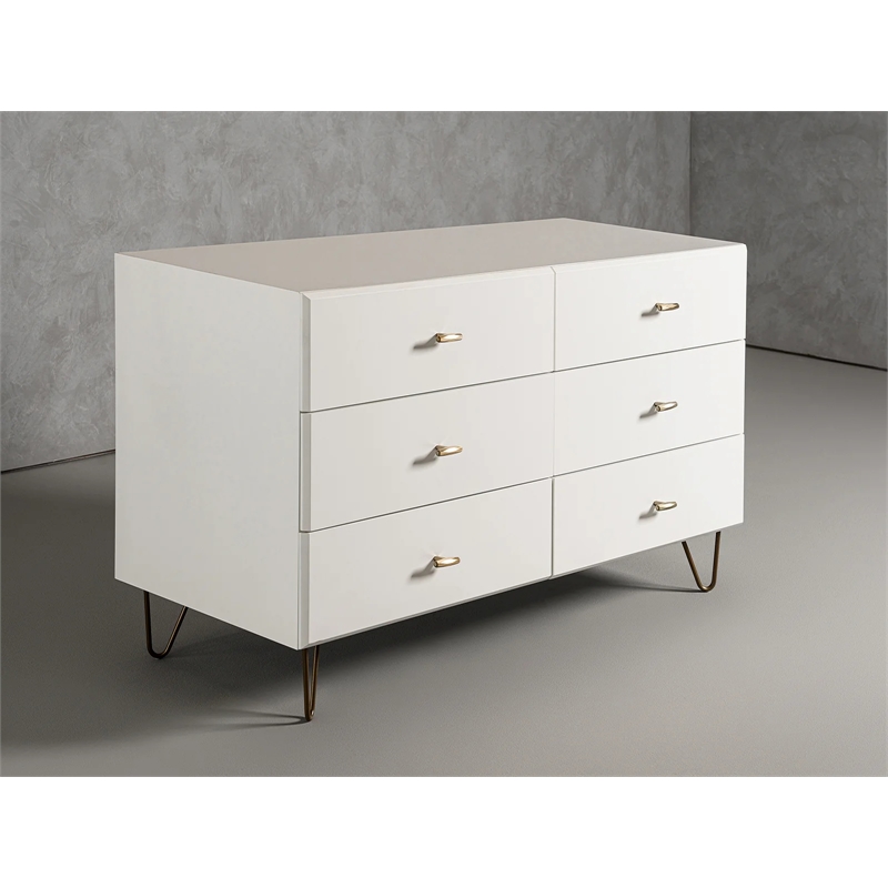 Limari Home Bryan Modern MDF Wood and Metal Bedroom Dresser in White/Gold