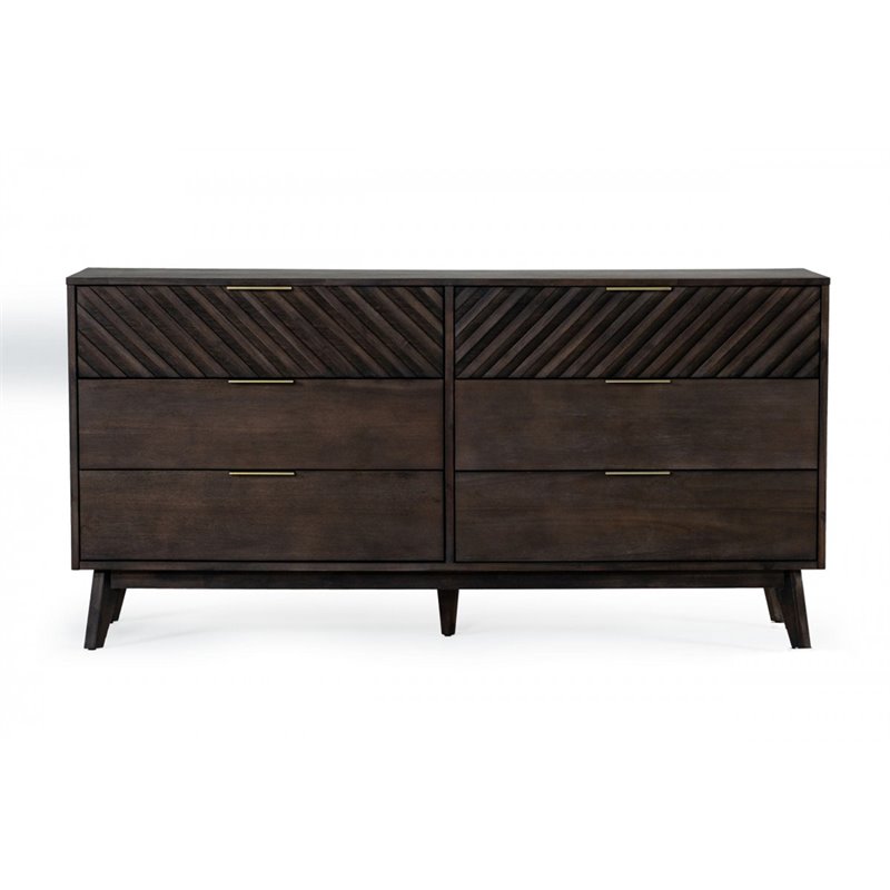Limari Home Daisy  Acacia Solid Wood Bedroom Dresser in Dark Brown/Brass