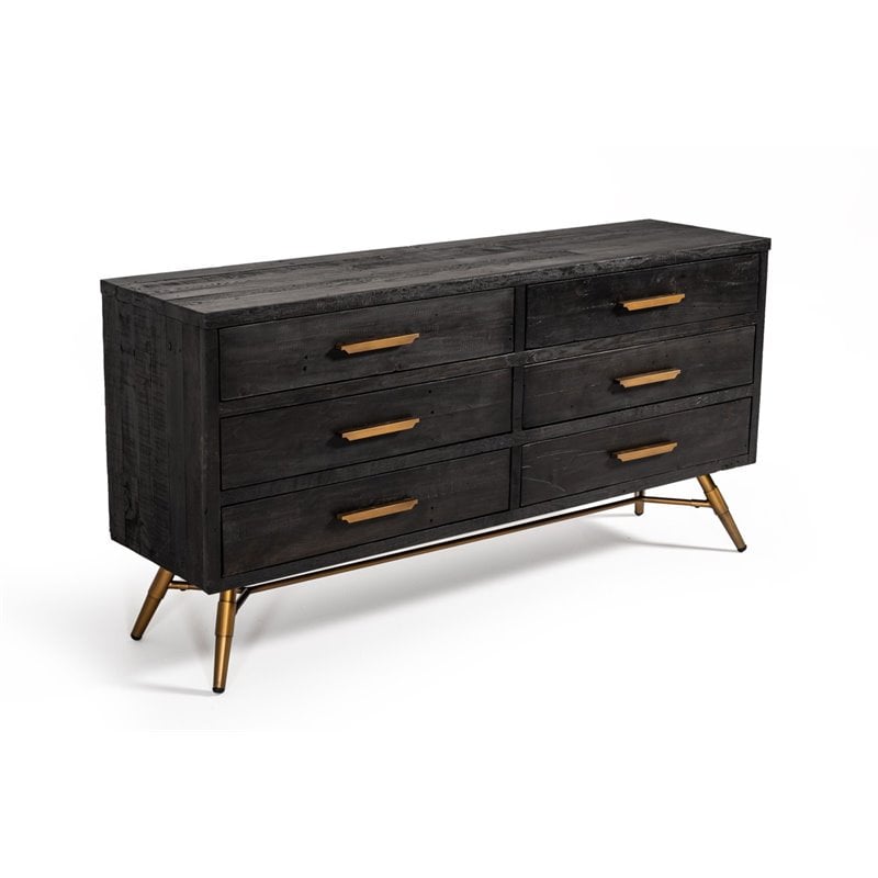 Limari Home Tabitha  Recycled Pine Wood Dresser in Dark Brown/Antique Brass