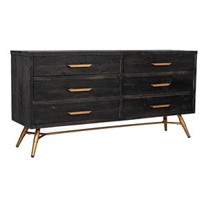 Limari Home Tabitha  Recycled Pine Wood Dresser in Dark Brown/Antique Brass