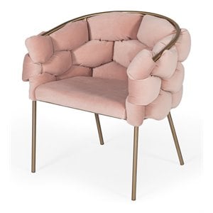 Limari Home Debra 18&quot Modern Velour Velvet and Metal Dining Chair in Pink
