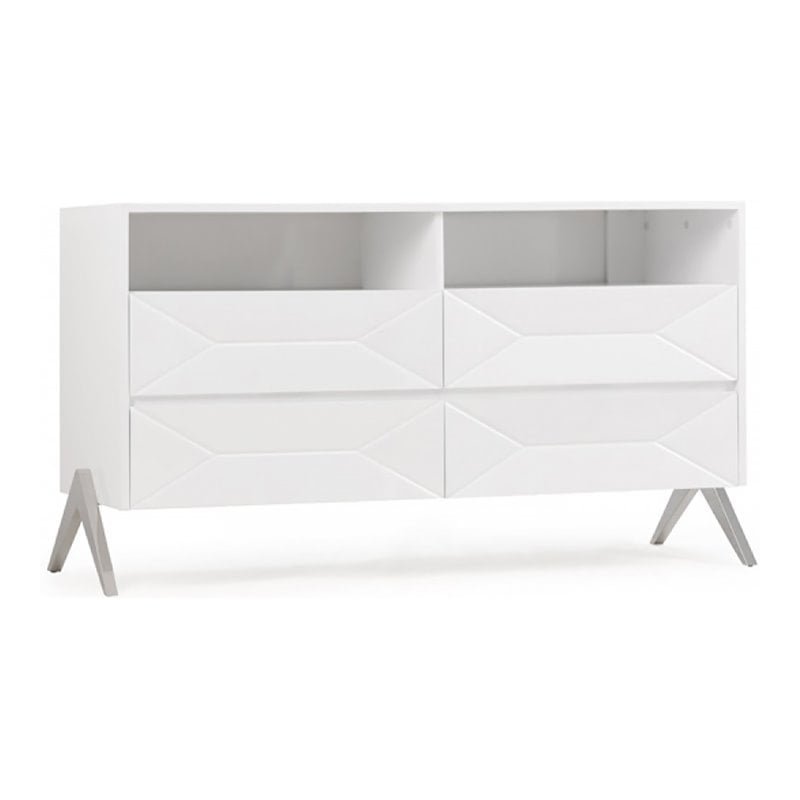 Limari Home Candid Modern MDF Wood and Stainless Steel Bedroom Dresser in White