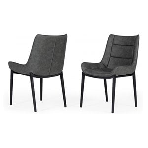 Limari Home Roz 19&quot Modern Faux Leather/Iron Dining Chairs in Gray (Set of 2)