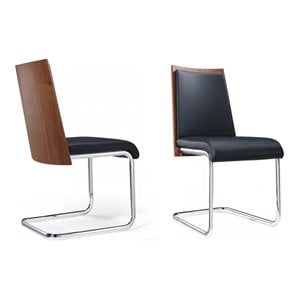 Limari Home Morgan 19&quot Faux Leather Dining Chairs in Black/Walnut (Set of 2)