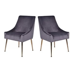 Limari Home Castana 19&quot Modern Fabric Dining Chairs in Gray/Gold (Set of 2)