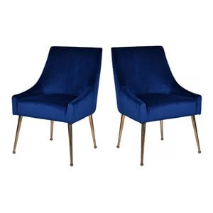 Limari Home Castana 19&quot Modern Fabric Dining Chairs in Blue/Gold (Set of 2)