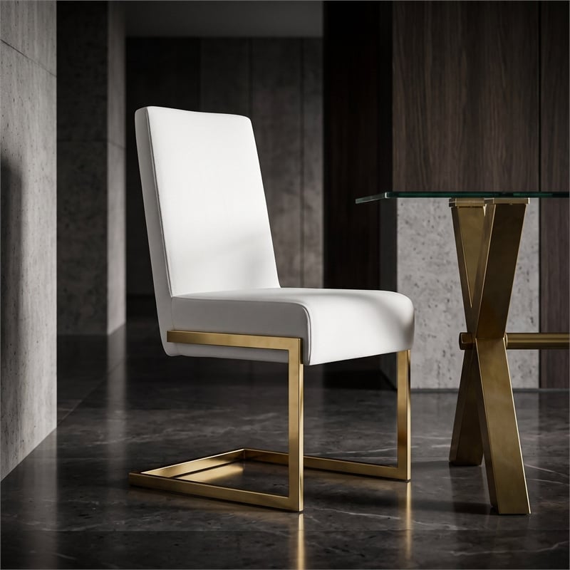 limari home batavia 18&quot faux leather dining chairs in white/gold (set of 2)