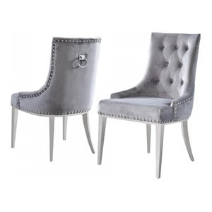 Limari Home Dumas 16.9&quot Velvet/Stainless Steel Dining Chairs in Gray (Set of 2)