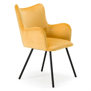 Limari Home Barrett 15.5&quot Modern Velvet Dining Chair in Yellow/Matte Black