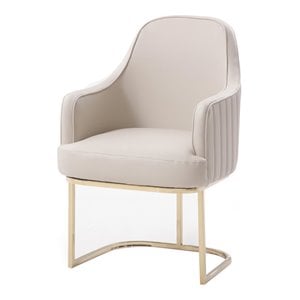 Limari Home Tyler 19&quot Steel/Faux Leather Dining Chair in Light Gray/Gold