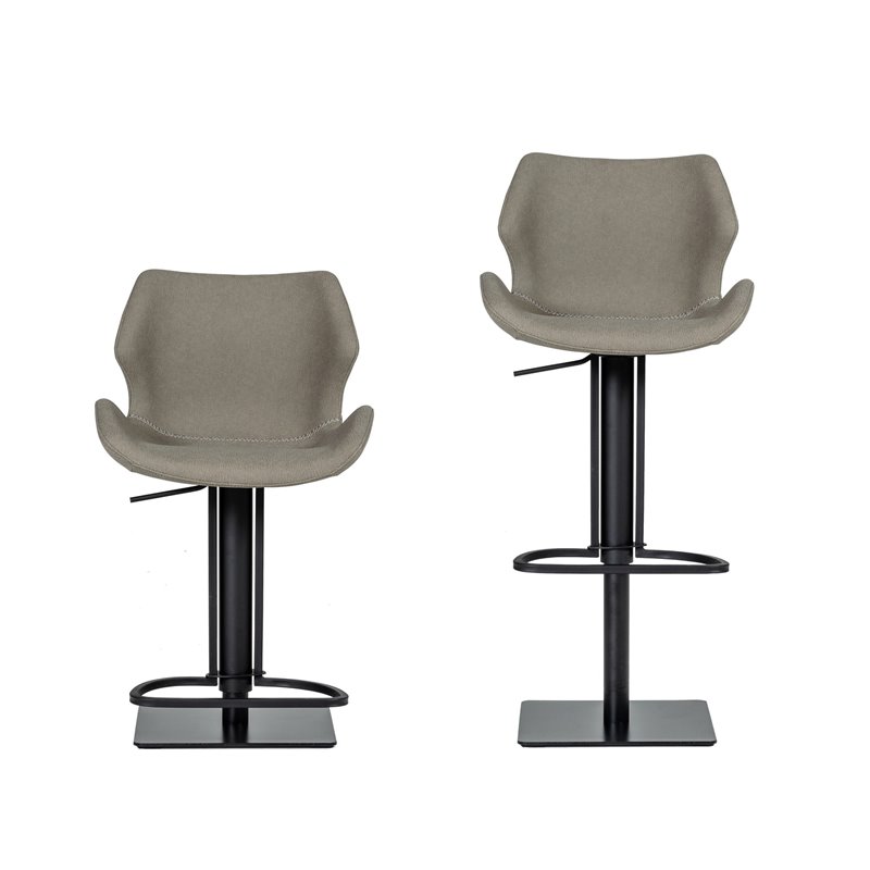 Limari Home Jaffee 21-31'' Faux Leather & Stainless Steel Stool in Gray/Black