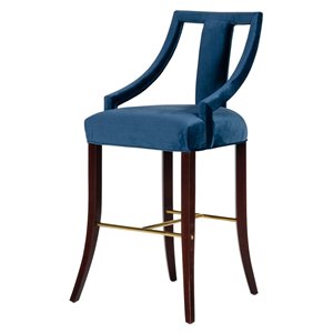 Limari Home Kimball 29&quot Glam Velvet and Solid Wood Bar Stool in Blue/Gold