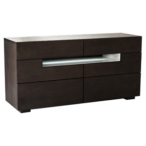 limari home ceres 5-drawer led light contemporary mdf wood dresser in brown/gray