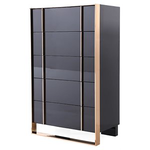 Limari Home Cartier 5-Drawer Modern MDF Wood & Stainless Steel Chest in Black