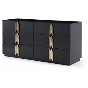 Limari Home Token 6-Drawer Modern MDF Wood & Stainless Steel Dresser in Black