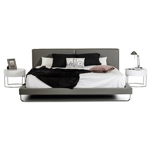 Limari Home Ramona 69x89&quot Stainless Steel & Faux Leather Queen Bed in Gray