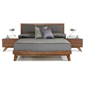 Limari Home Soria 80x83&quot Modern Fabric & Wood Eastern King Bed in Gray/Walnut