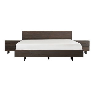 Limari Home Selma 63x86&quot Sunken Modern Solid Aged Oak Wood Queen Bed in Brown