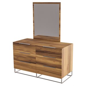 Limari Home Lorenzo Rectangular Modern Veneer & Glass Mirror in Light Oak