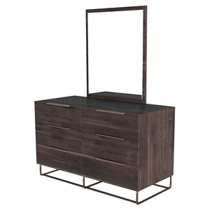 Limari Home Benzon Rectangular Modern Oak Veneer & Glass Mirror in Walnut