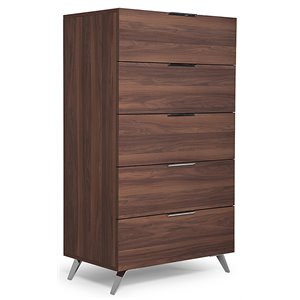 limari home brooklyn 5-drawer wood & stainless steel laminate chest in walnut