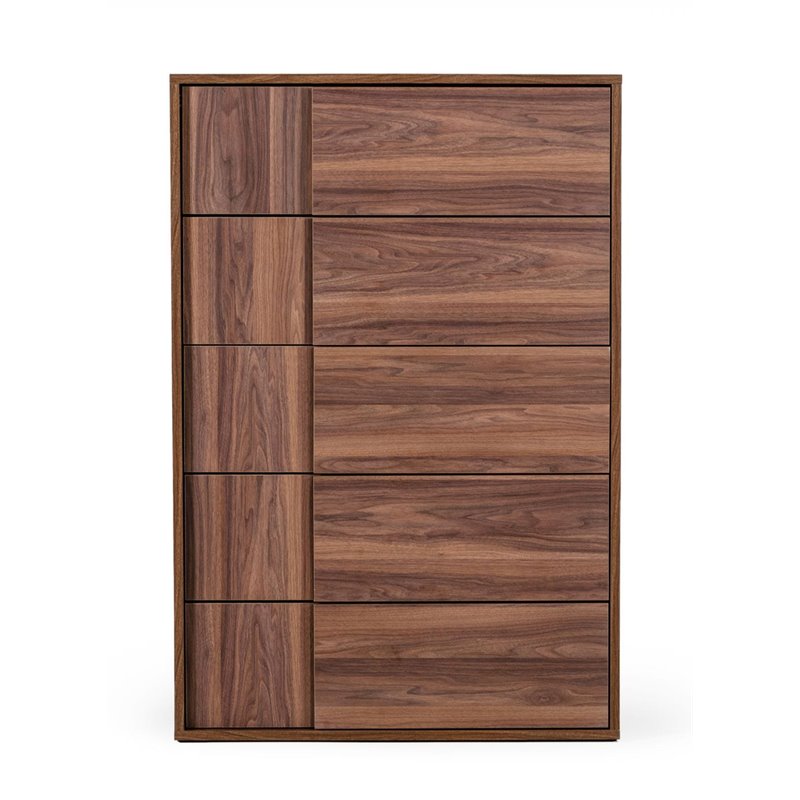 Limari Home Asus 5-Drawer Self Closing Modern Wood Chest in Walnut