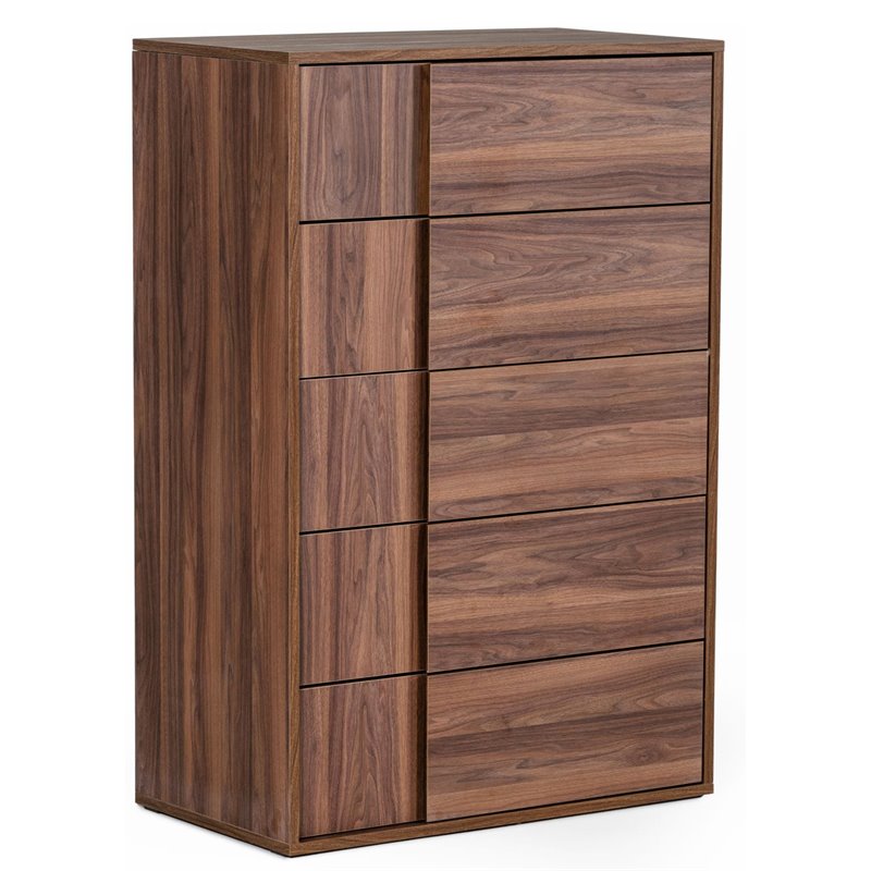 Limari Home Asus 5-Drawer Self Closing Modern Wood Chest in Walnut